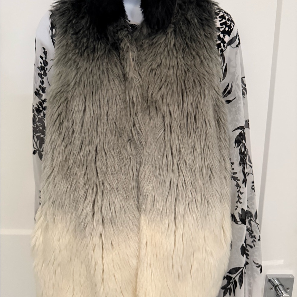 INC faux fur vest ombré front sweater back